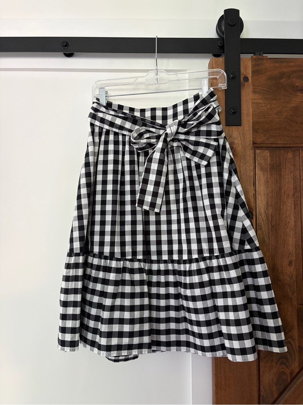 j.crew 100% cotton black and white gingham tie waist skirt